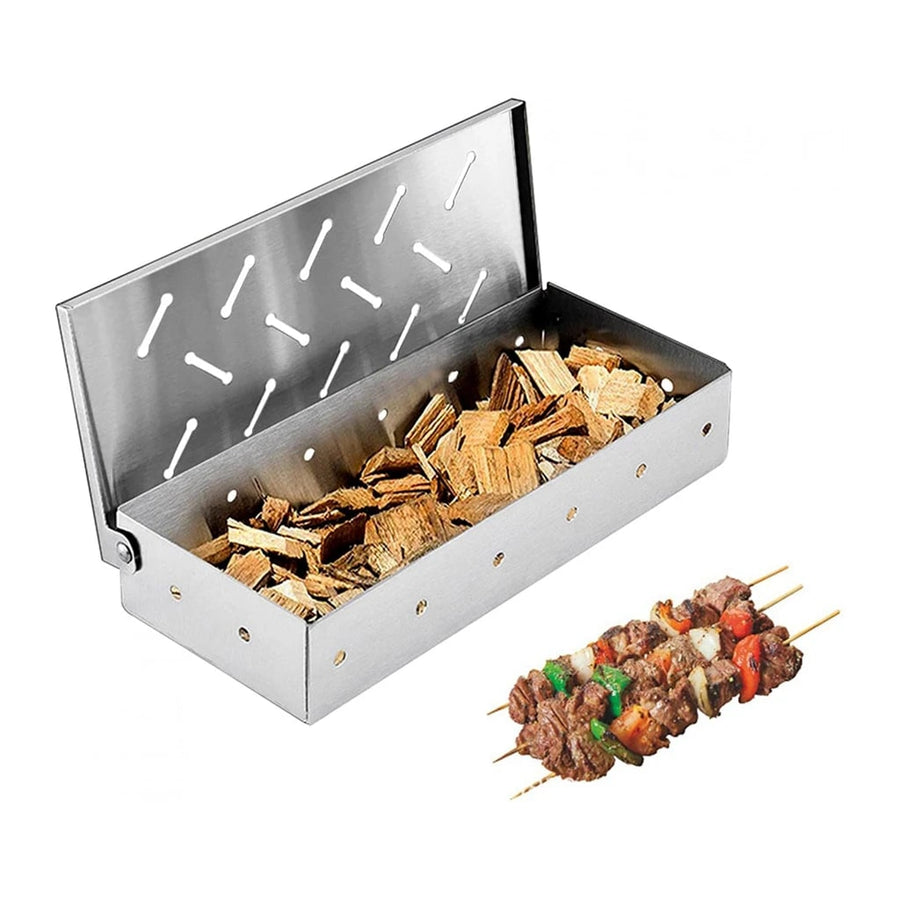 Stainless Steel BBQ Smoker Box for Charcoal or Gas Grills, 22 x 9.5 x 4.2cm