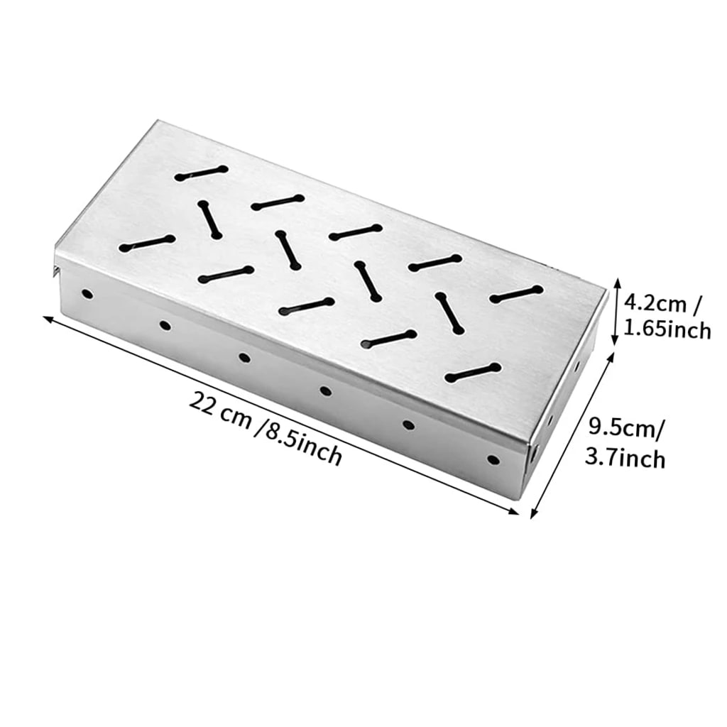 Stainless Steel BBQ Smoker Box for Charcoal or Gas Grills, 22 x 9.5 x 4.2cm