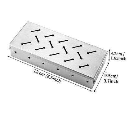 Stainless Steel BBQ Smoker Box for Charcoal or Gas Grills, 22 x 9.5 x 4.2cm