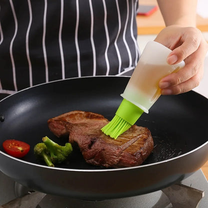 Silicone Oil Basting Brush with Bottle, Portable BBQ and Baking Tool
