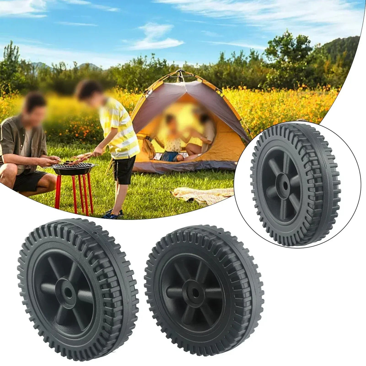 BBQ Grill Wheels, 152mm Plastic Replacement Wheels, 8-10mm Hole, 2 Pack