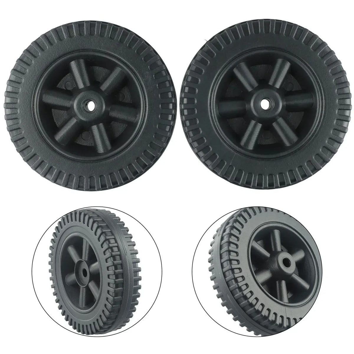 BBQ Grill Wheels, 152mm Plastic Replacement Wheels, 8-10mm Hole, 2 Pack