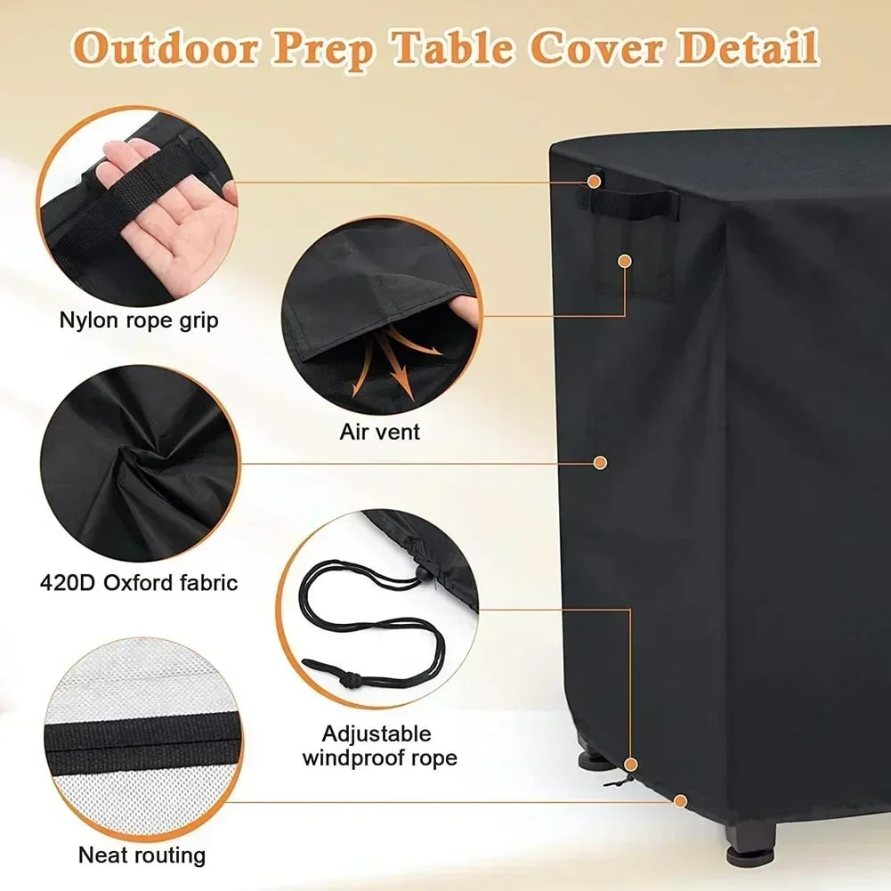 Waterproof Outdoor Prep Cart Cover, 420D Oxford Cloth, Black, 4 Sizes