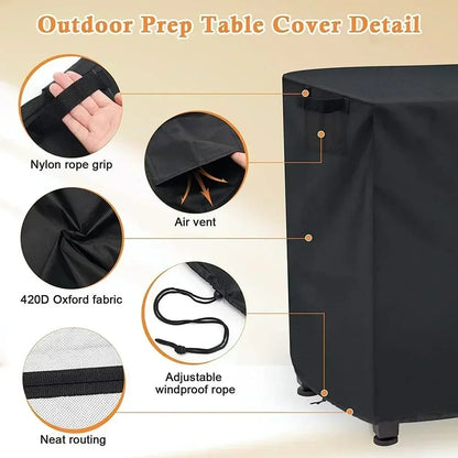 Waterproof Outdoor Prep Cart Cover, 420D Oxford Cloth, Black, 4 Sizes