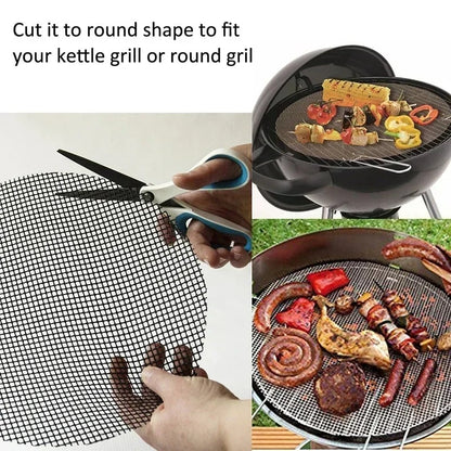 Non-Stick BBQ Grill Mesh Mat, Black Fibreglass, 30 x 20cm or 40 x 30cm