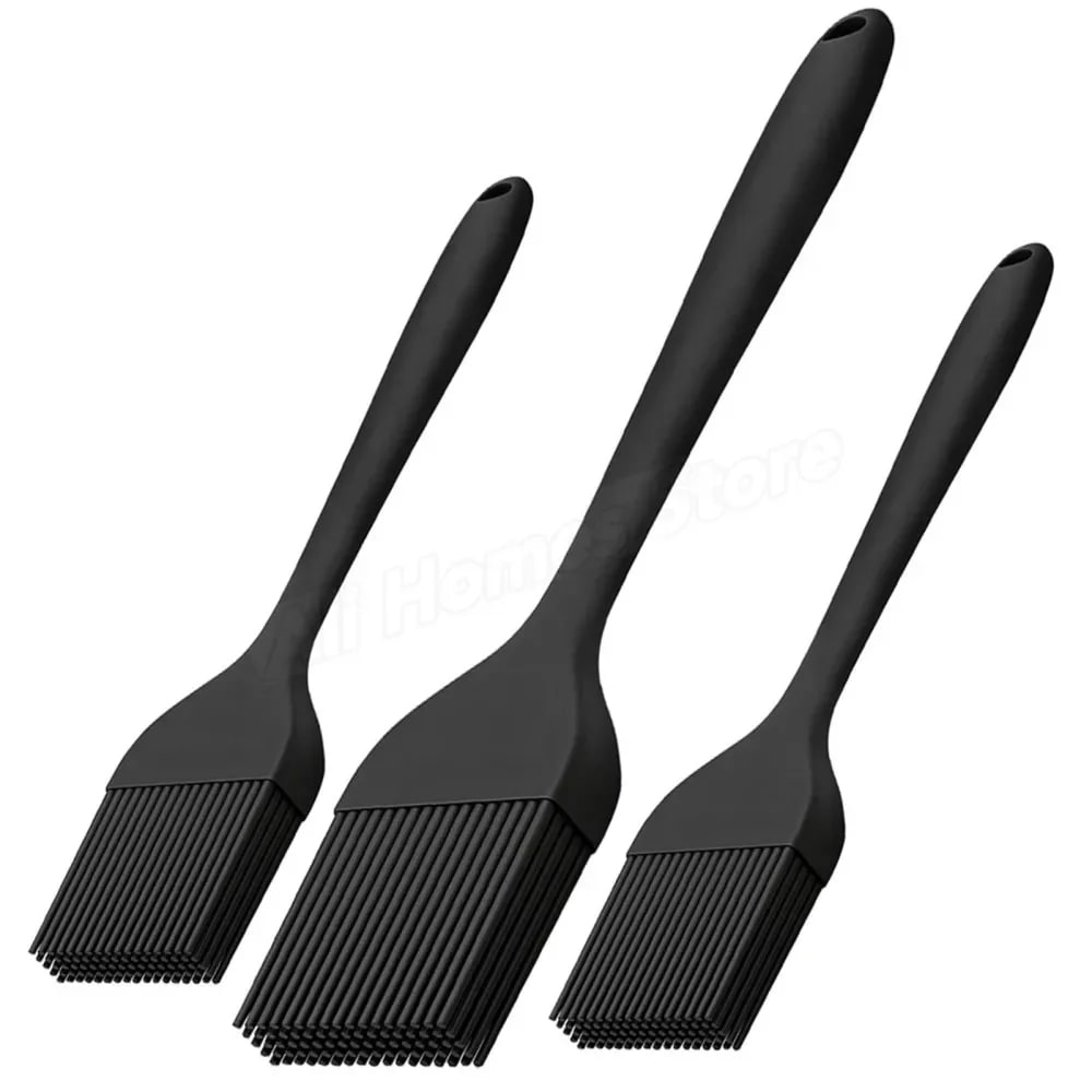 Rubber Basting Brush for BBQ, Baking and Cooking, 21 x 3.5 cm - 3pcs Black