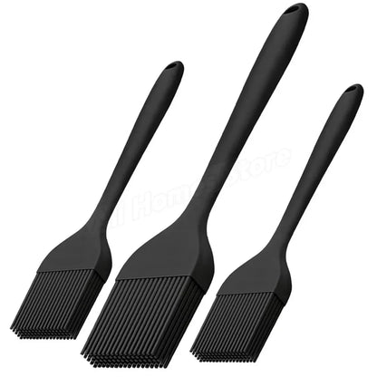 Rubber Basting Brush for BBQ, Baking and Cooking, 21 x 3.5 cm - 3pcs Black