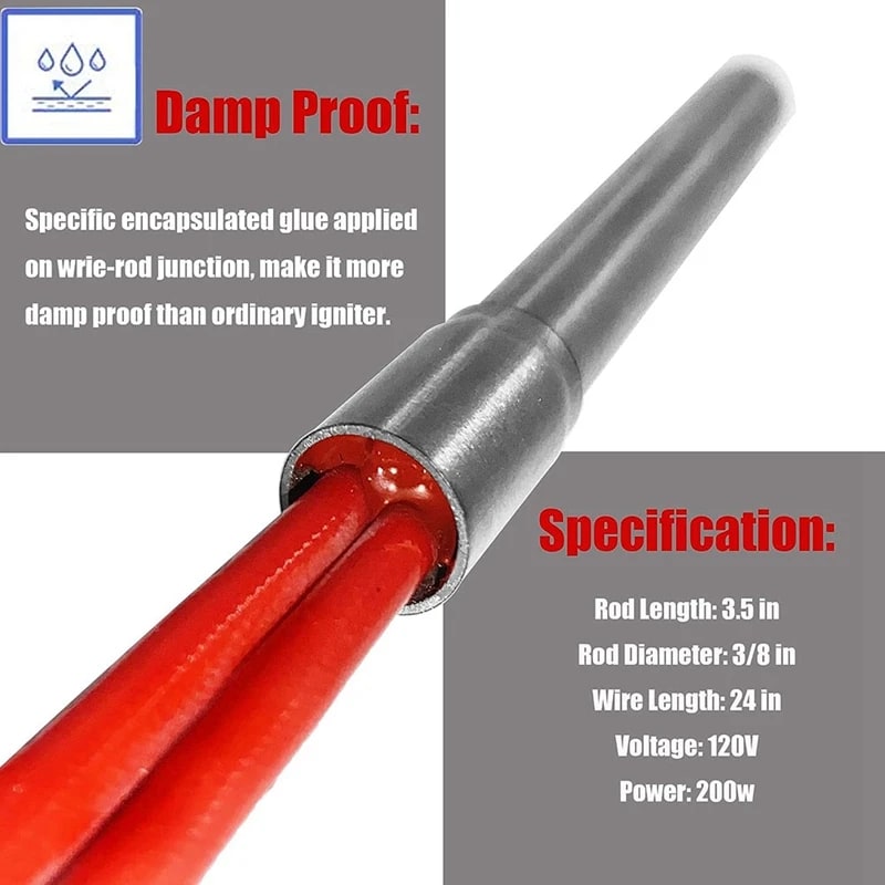 2-Piece Metal Grill Igniter Replacements, 60cm Cable, Silver, Pellet Grills