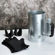Charcoal Chimney Starter BBQ Fire Lighter, Metal Silver, 27cm x 16cm