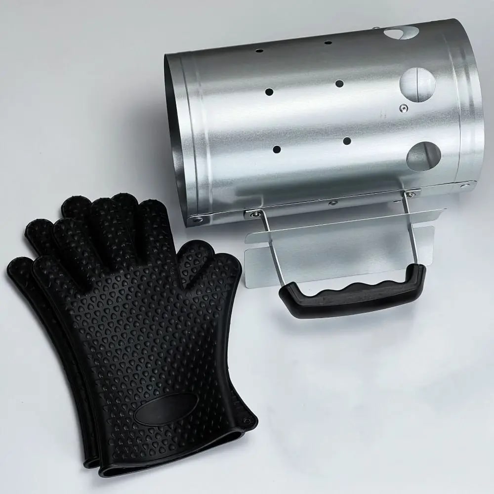 Charcoal Chimney Starter BBQ Fire Lighter, Metal Silver, 27cm x 16cm