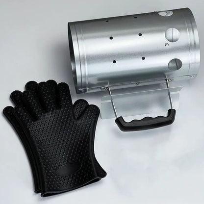Charcoal Chimney Starter BBQ Fire Lighter, Metal Silver, 27cm x 16cm