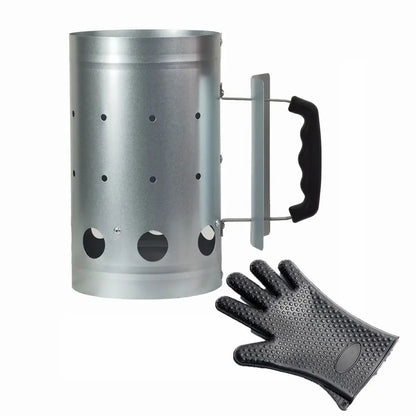 Charcoal Chimney Starter BBQ Fire Lighter, Metal Silver, 27cm x 16cm - -B
