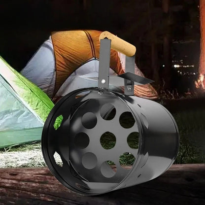 Charcoal Chimney Starter with Wooden Handle, Portable Metal BBQ Fire Starter