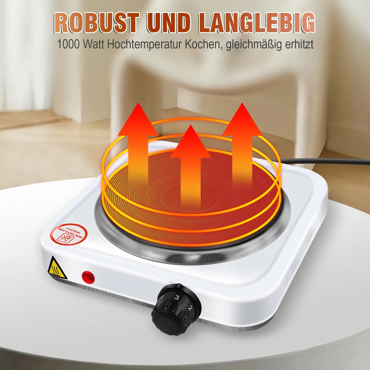 Single Electric Hotplate 1000W Cast Iron Heating Plate with 5 Power Levels