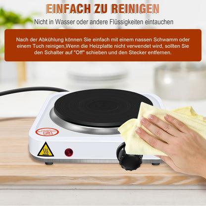 Single Electric Hotplate 1000W Cast Iron Heating Plate with 5 Power Levels