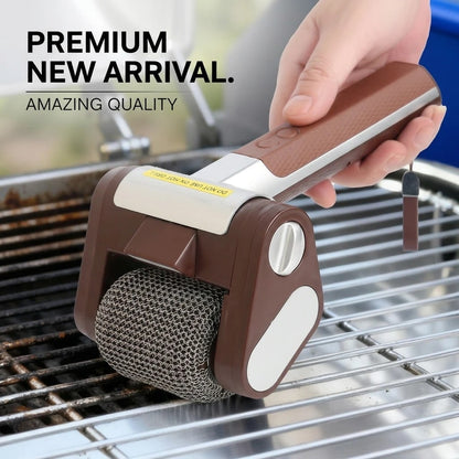 Electric Grill Brush with LED Light, USB Rechargeable 304 Stainless Steel Mesh Roller