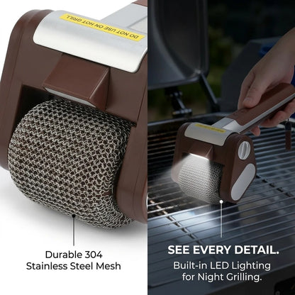 Electric Grill Brush with LED Light, USB Rechargeable 304 Stainless Steel Mesh Roller