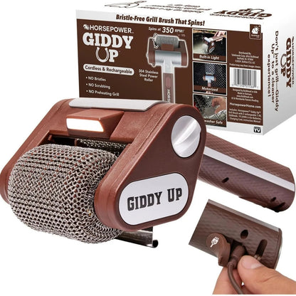 Electric Grill Brush with LED Light, USB Rechargeable 304 Stainless Steel Mesh Roller - green