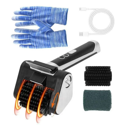 Electric Grill Brush with LED Light, USB Rechargeable 304 Stainless Steel Mesh Roller - WHITE