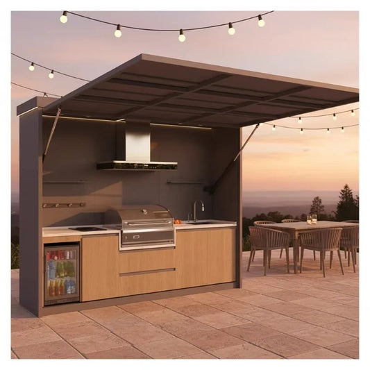Portable Outdoor Kitchen Cabinet with Gas BBQ Grill and Mini Fridge