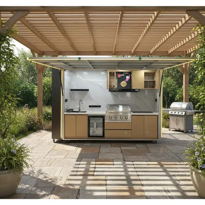 Portable Outdoor Kitchen Cabinet with Gas BBQ Grill and Mini Fridge - Customized