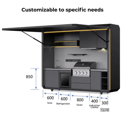 Portable Outdoor Kitchen Cabinet with Gas BBQ Grill and Mini Fridge