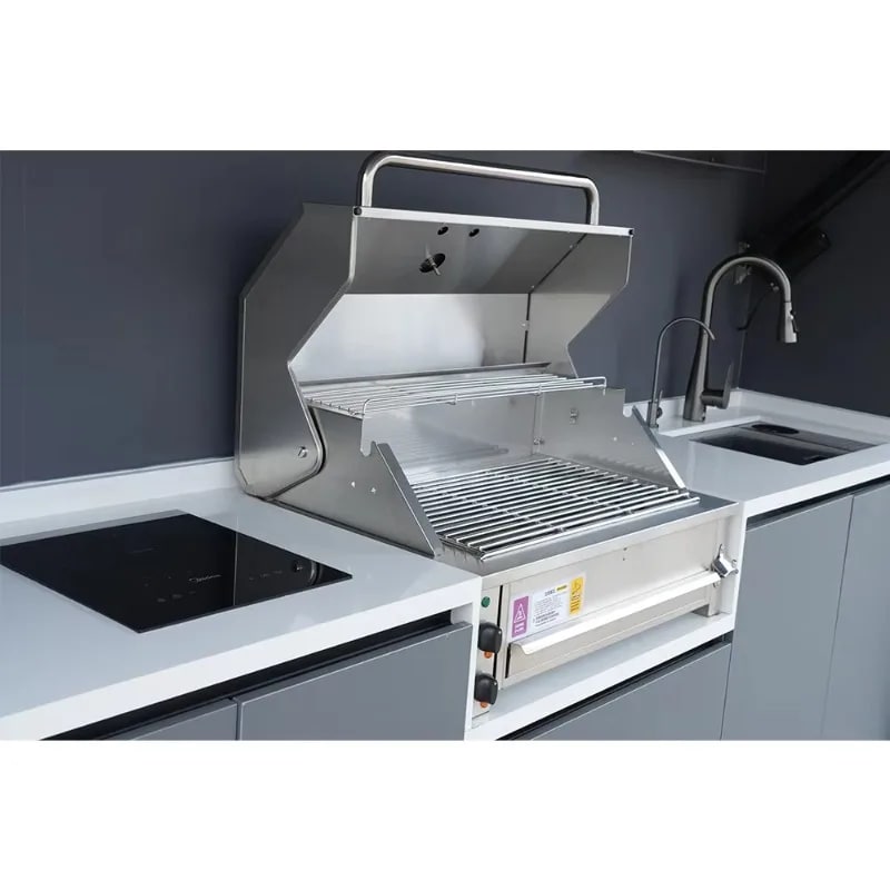 Portable Outdoor Kitchen Cabinet with Gas BBQ Grill and Mini Fridge