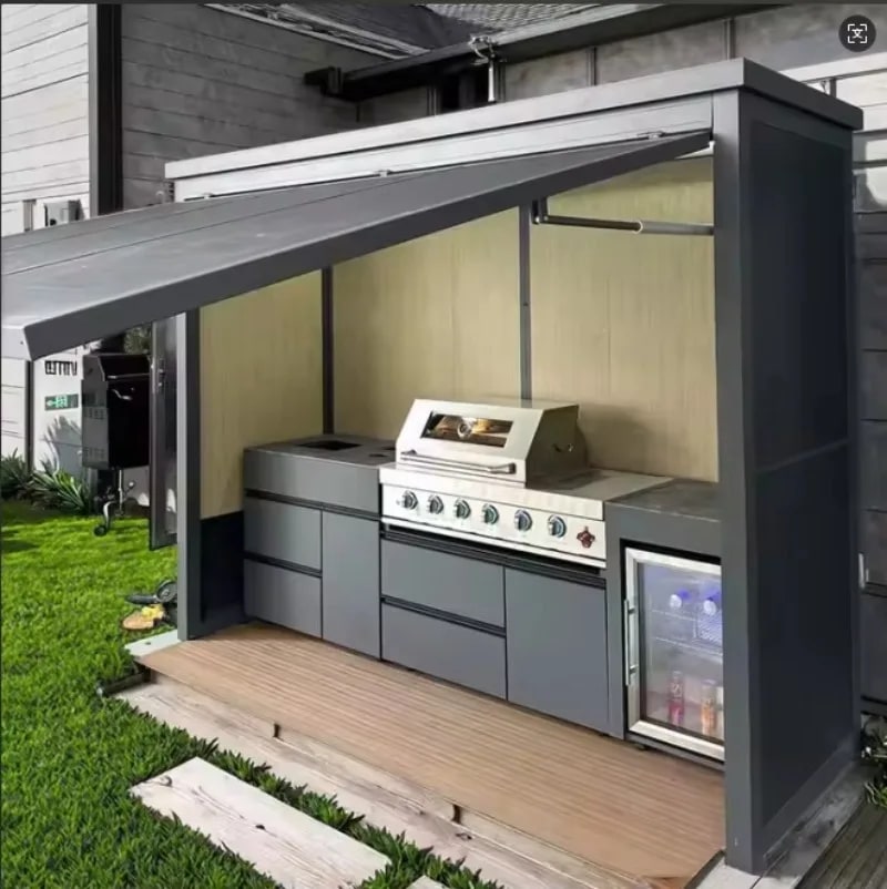 Portable Outdoor Kitchen Cabinet with Gas BBQ Grill and Mini Fridge - deposit