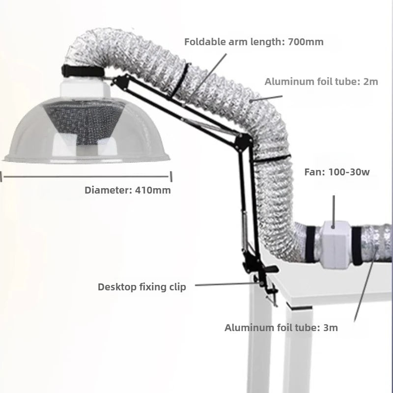 BBQ Smoke Exhauster with Foldable Arm, Oil-Proof Cover and 3m or 6m Tube Options