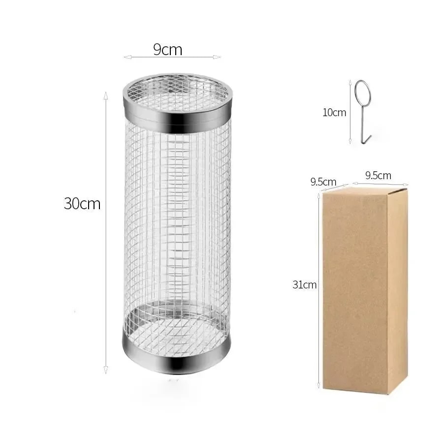 304 Stainless Steel Rolling BBQ Grill Basket for Vegetables, Fish and Fries - 1pc L Grill Cage