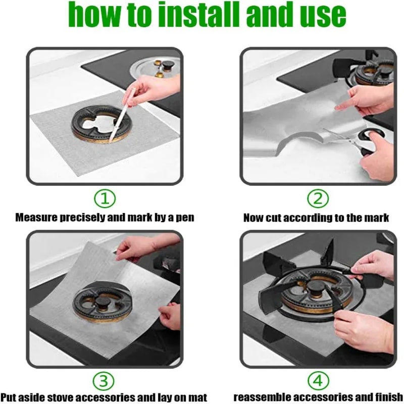 Gas Stove Protector Mats, 4 Piece 27 x 27cm Reusable Burner Liners