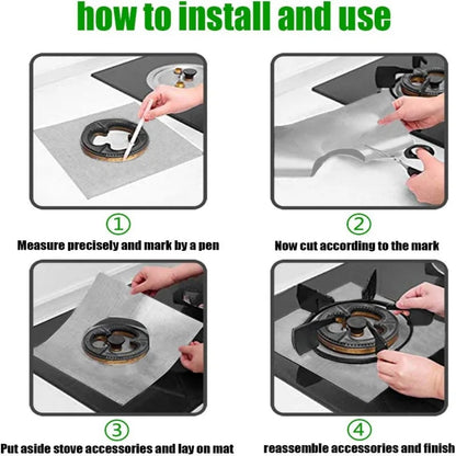 Gas Stove Protector Mats, 4 Piece 27 x 27cm Reusable Burner Liners