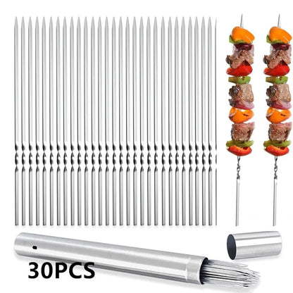 Reusable 304 Stainless Steel BBQ Kebab Skewers, 28cm or 33cm, 10 to 31 Pack Options
