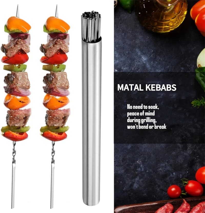 Reusable 304 Stainless Steel BBQ Kebab Skewers, 28cm or 33cm, 10 to 31 Pack Options