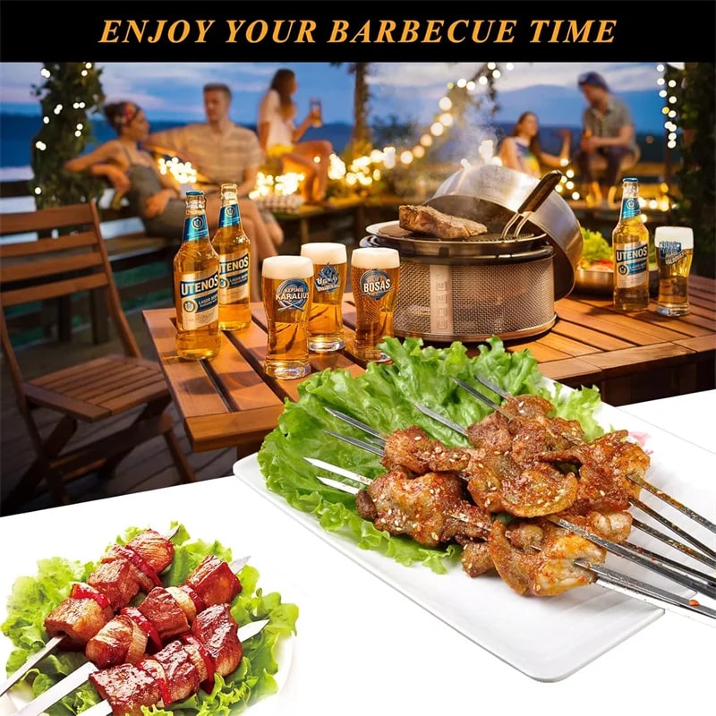 Reusable 304 Stainless Steel BBQ Kebab Skewers, 28cm or 33cm, 10 to 31 Pack Options