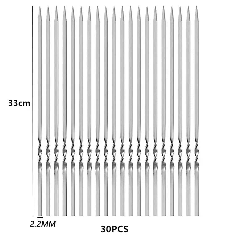 Reusable 304 Stainless Steel BBQ Kebab Skewers, 28cm or 33cm, 10 to 31 Pack Options - 30PCS