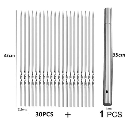 Reusable 304 Stainless Steel BBQ Kebab Skewers, 28cm or 33cm, 10 to 31 Pack Options - 31PCS