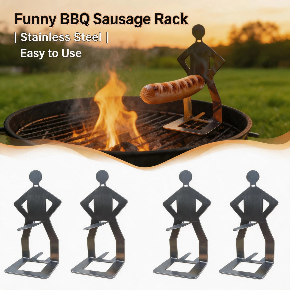 Stainless Steel Hot Dog Holder BBQ Sausage Grill Rack, Foldable