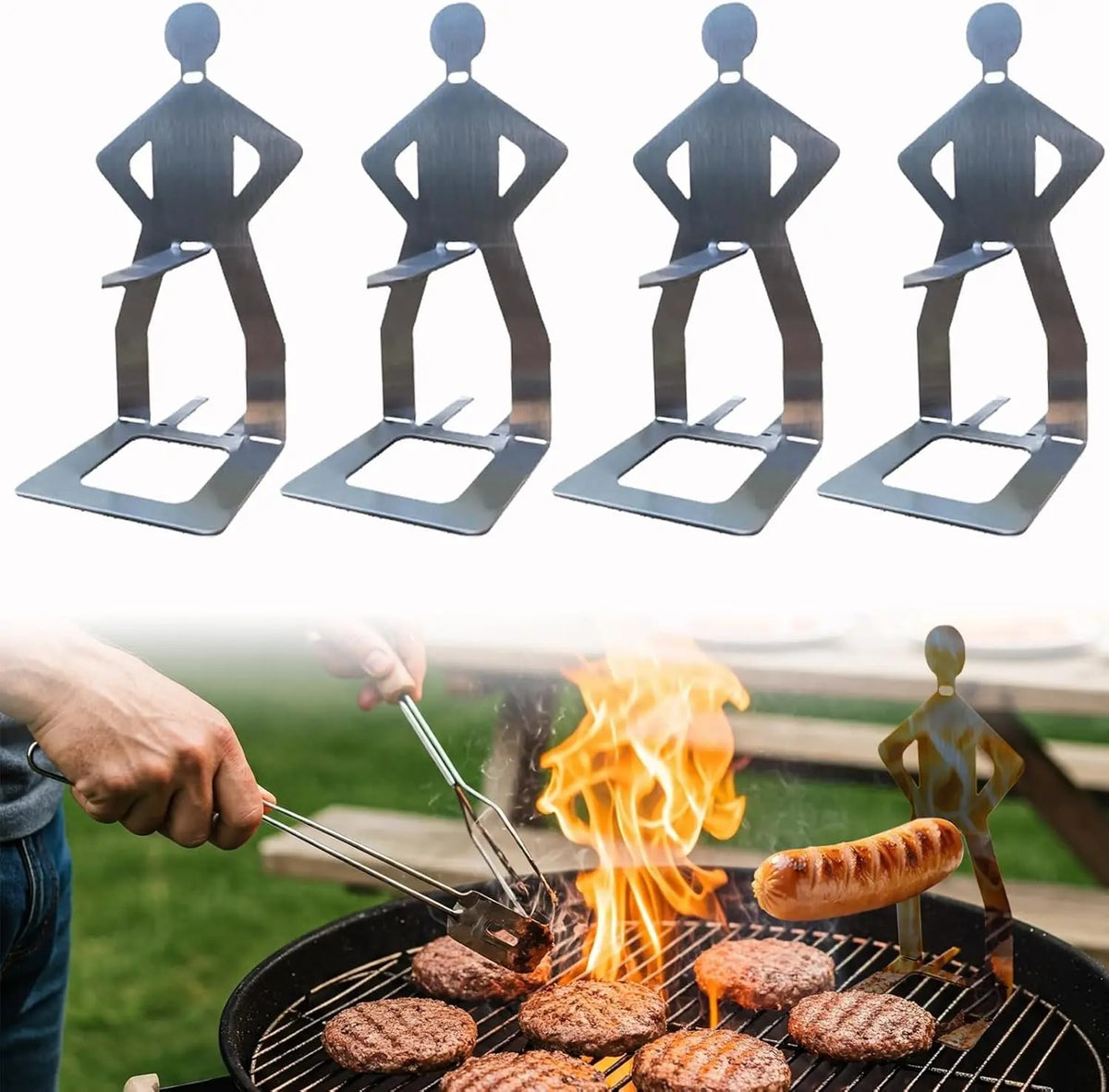 Stainless Steel Hot Dog Holder BBQ Sausage Grill Rack, Foldable - 4PCS