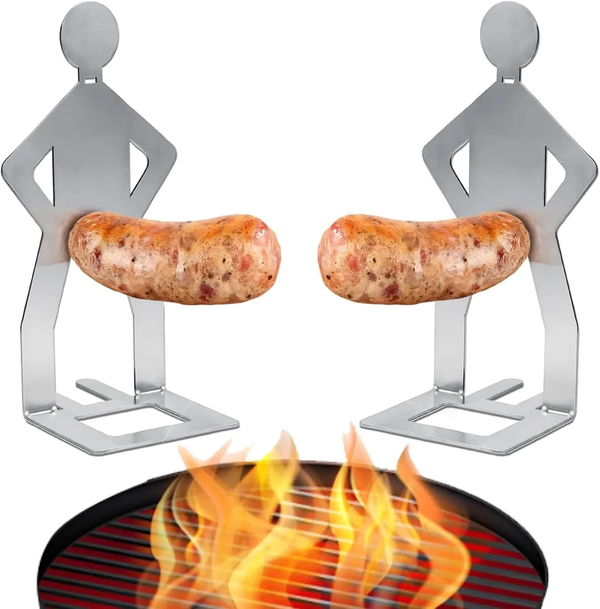 Stainless Steel Hot Dog Holder BBQ Sausage Grill Rack, Foldable - 2PCS