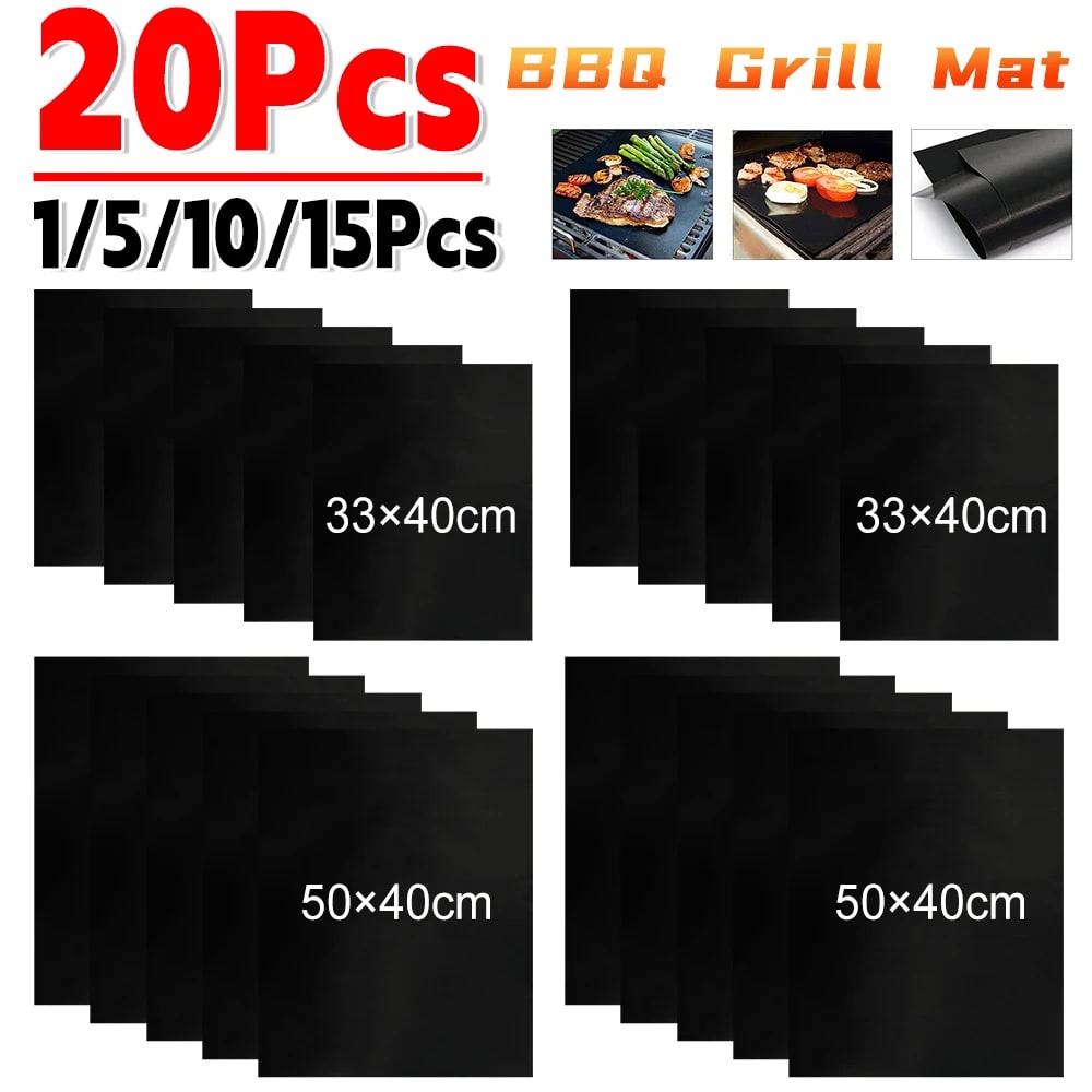 Metal BBQ Grill Mat Sheets, Reusable, 33 x 40cm or 50 x 40cm, Black