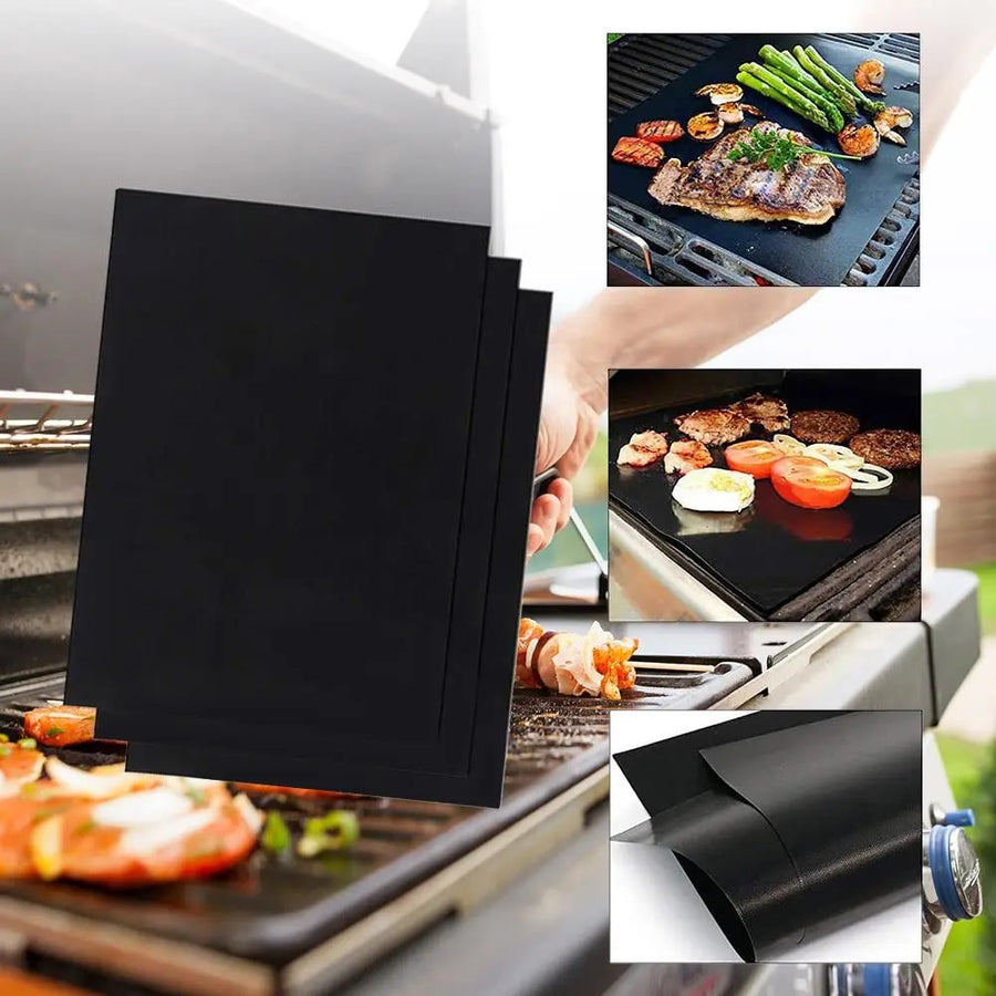 Metal BBQ Grill Mat Sheets, Reusable, 33 x 40cm or 50 x 40cm, Black
