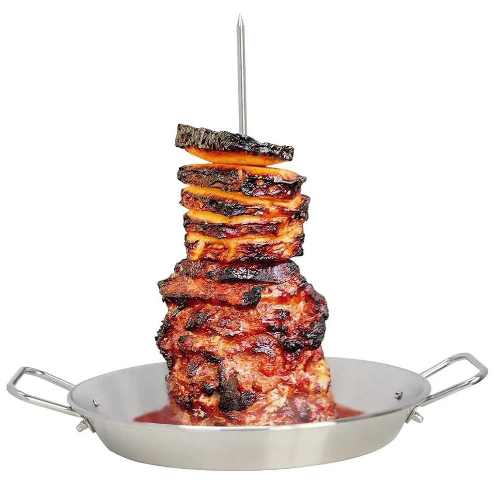 Vertical Skewer BBQ Roasting Stand with 10-Inch Pan and 3 Baking Needles