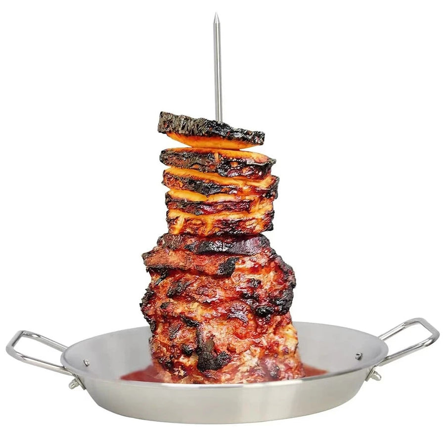 Vertical Skewer BBQ Roasting Stand with 10-Inch Pan and 3 Baking Needles