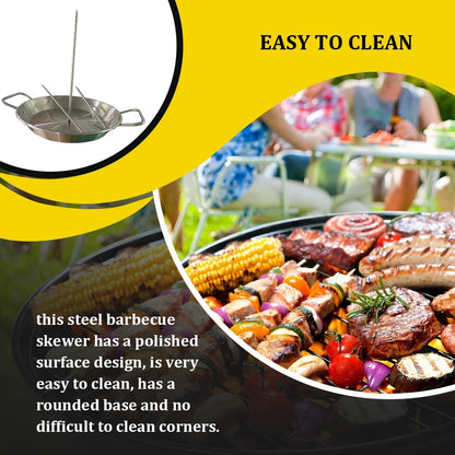 Vertical Skewer BBQ Roasting Stand with 10-Inch Pan and 3 Baking Needles
