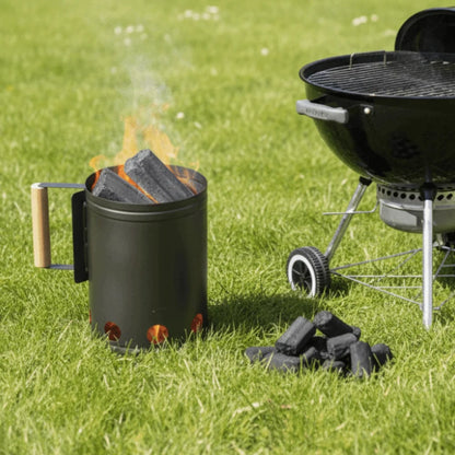 BBQ Charcoal Starter Barrel, Stainless Steel, 27.5 x 16.5cm, Black or Silver