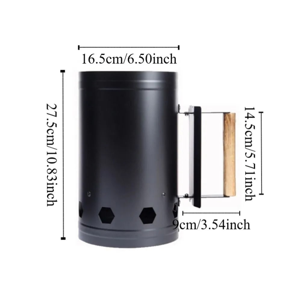 BBQ Charcoal Starter Barrel, Stainless Steel, 27.5 x 16.5cm, Black or Silver