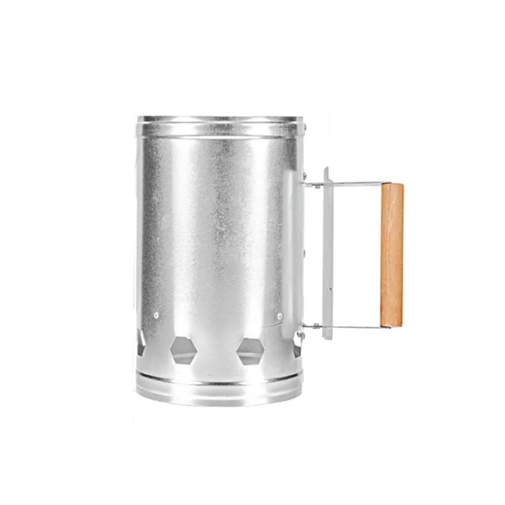 BBQ Charcoal Starter Barrel, Stainless Steel, 27.5 x 16.5cm, Black or Silver - Silver