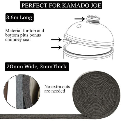 High-Temperature Kamado BBQ Smoker Gasket Tape, 3.6m x 20mm x 3mm