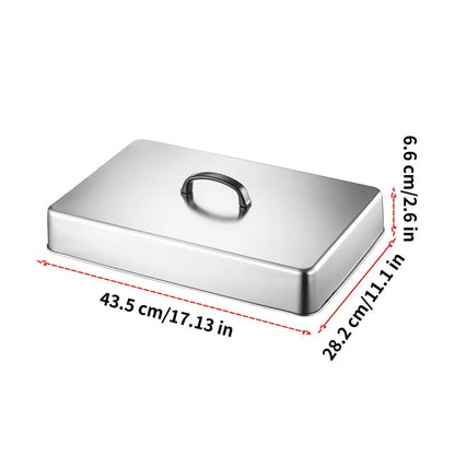 Rectangular BBQ Basting Cover Metal Griddle Steam Lid 43.5 x 28.2 x 6.6cm
